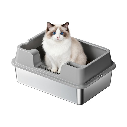 Stainless steel cat litter box - litter,