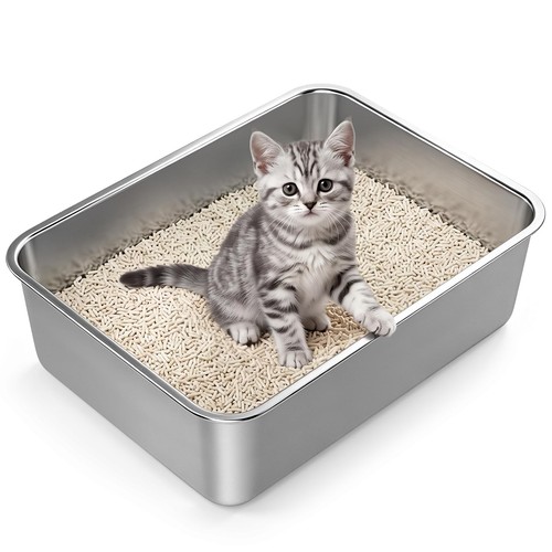 Stainless steel cat litter box - steel,