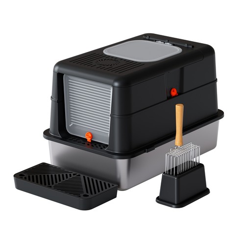 Metal enclosed cat litter - enclosed, tray